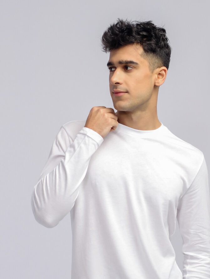 Men's White Long Sleeve T Shirt