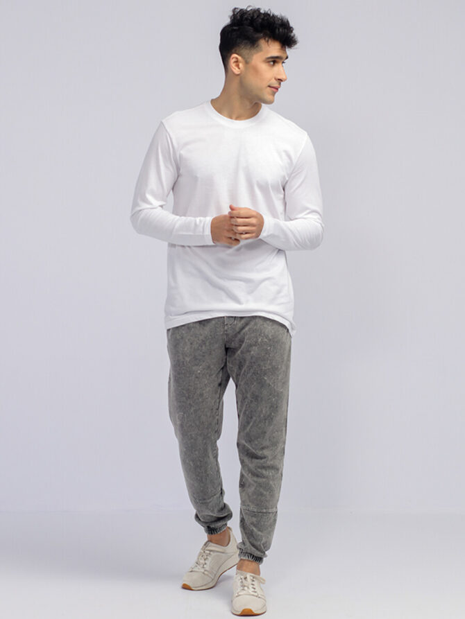 Men's White Long Sleeve T Shirt