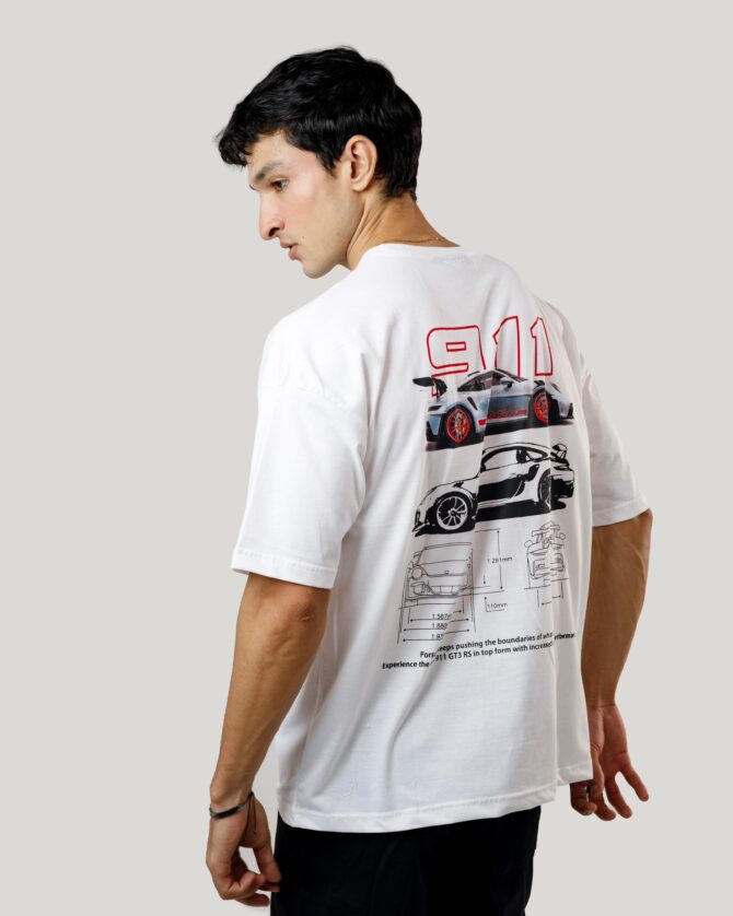 Car Graphics Oversize White T Shirt